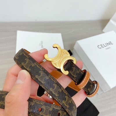 TRIOMPHE 18MM REVERSIBLE IN DARK BROWN MONOGRAM CALFSKIN AND BROWN CALFSKIN WITH GOLD BUCKLE
