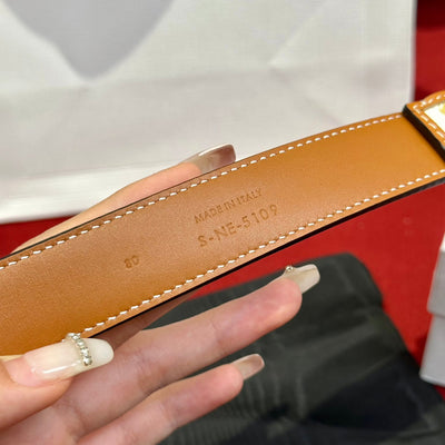 BELT 25MM IN WHITE AND BROWN CALFSKIN WITH LOGO PRINT AND GOLD BUCKLE