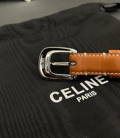 CL SMALL 18 MM TRIOMPHE BELT IN TAURILLON BRONZE BROWN LEATHER SILVER HARDWARE