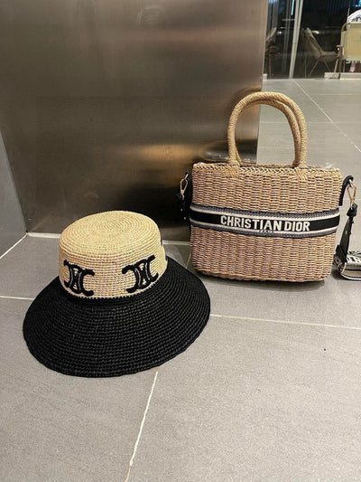 WIDE BRIM HAT MODEL 650346 IN NATURAL & BLACK WOVEN STRAW
