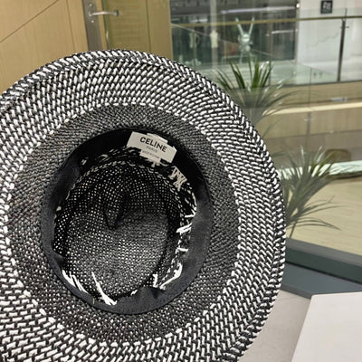 WIDE BRIM HAT MODEL 652048 IN BLACK AND WHITE WOVEN STRAW