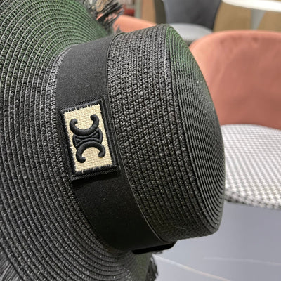 WIDE BRIM HAT MODEL 651883 IN BLACK WOVEN STRAW