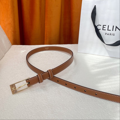 TRIOMPHE BELT 18MM IN BROWN CALFSKIN WITH RECTANGULAR BUCKLE EMBOSSED LOGO AND WHITE STITCHING