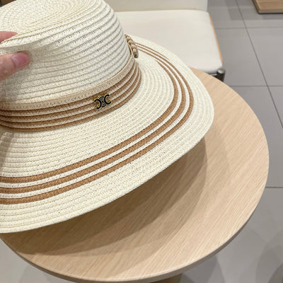 WIDE BRIM HAT MODEL 650411 IN CREAM WHITE & BROWN WOVEN STRAW