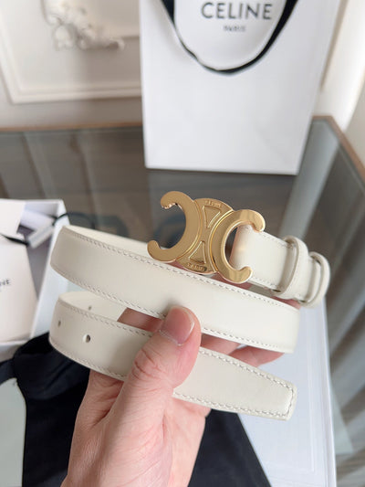 TRIOMPHE BELT 24MM IN WHITE CALFSKIN WITH GOLD BUCKLE