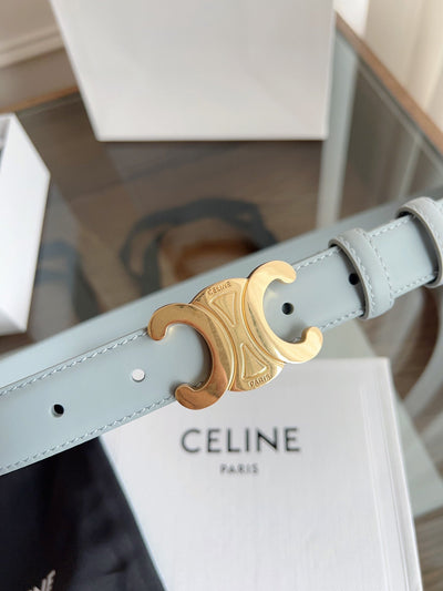 TRIOMPHE BELT 24MM IN ASH GRAY CALFSKIN WITH GOLD BUCKLE