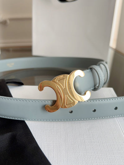 TRIOMPHE BELT 24MM IN ASH GRAY CALFSKIN WITH GOLD BUCKLE