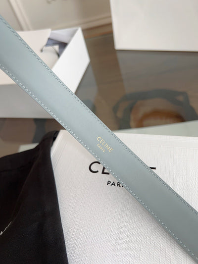 TRIOMPHE BELT 24MM IN ASH GRAY CALFSKIN WITH GOLD BUCKLE
