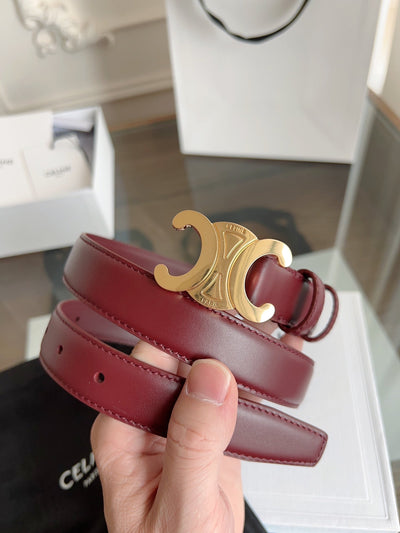 TRIOMPHE BELT 24MM IN WINE RED CALFSKIN WITH GOLD BUCKLE
