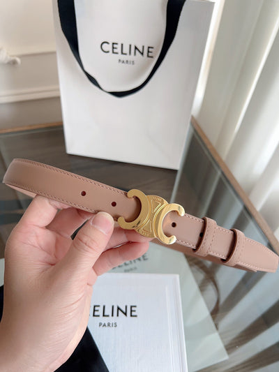 TRIOMPHE BELT 24MM IN BEAVER BROWN CALFSKIN WITH GOLD BUCKLE