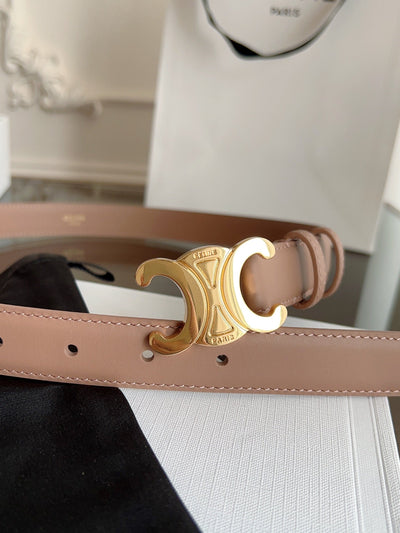 TRIOMPHE BELT 24MM IN BEAVER BROWN CALFSKIN WITH GOLD BUCKLE