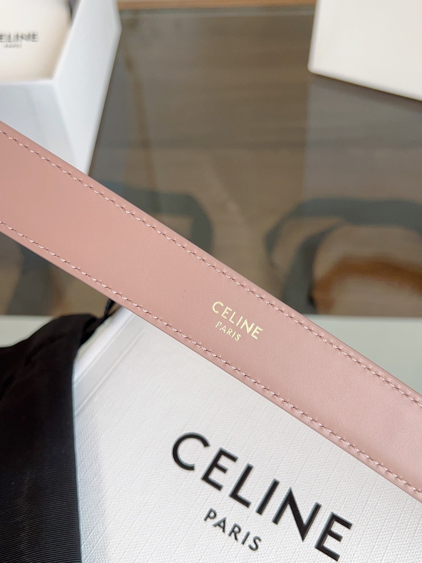TRIOMPHE BELT 24MM IN TEA ROSE CALFSKIN WITH GOLD BUCKLE