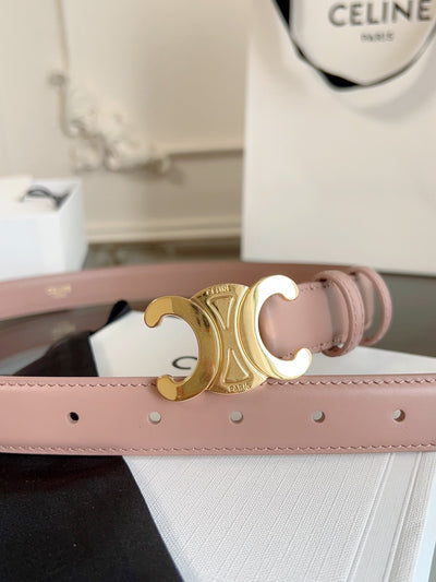 TRIOMPHE BELT 24MM IN TEA ROSE CALFSKIN WITH GOLD BUCKLE