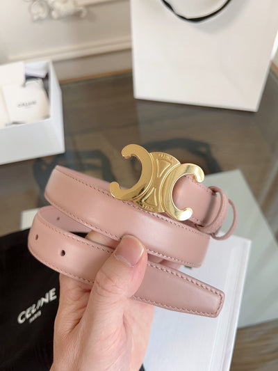 TRIOMPHE BELT 24MM IN TEA ROSE CALFSKIN WITH GOLD BUCKLE