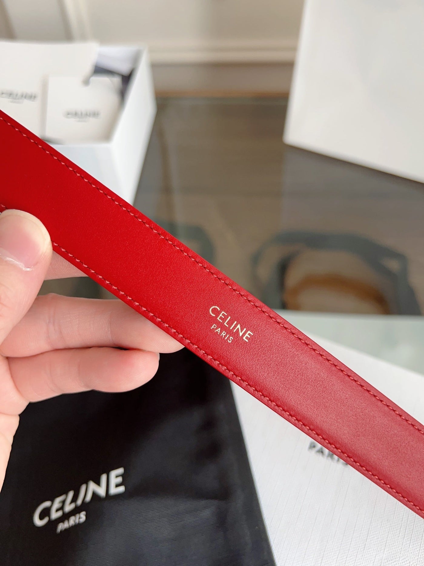 TRIOMPHE BELT 24MM IN RED CALFSKIN WITH GOLD BUCKLE