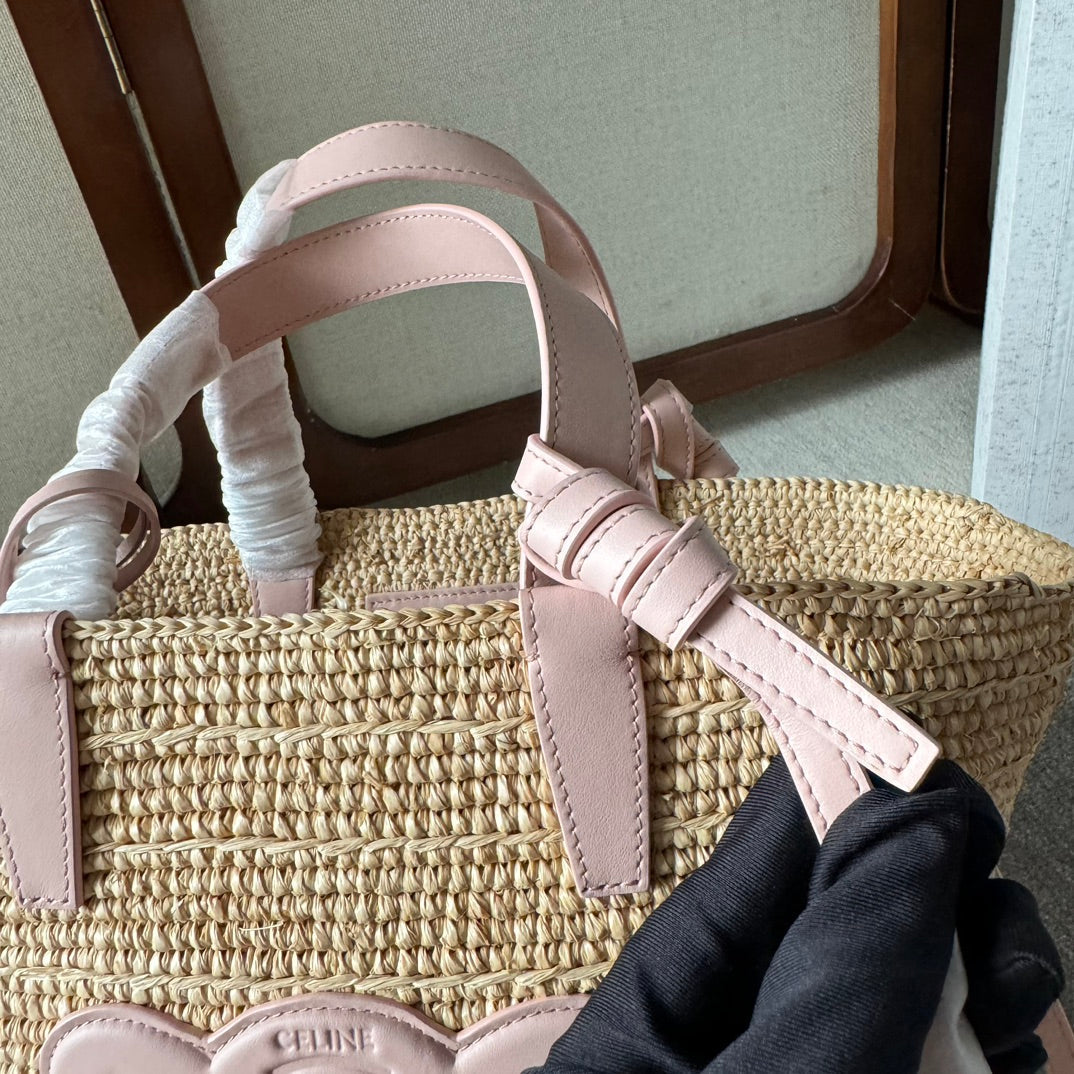 TEEN SUPPLE CELINE 22 PINK IN RAFFIA AND CALFSKIN