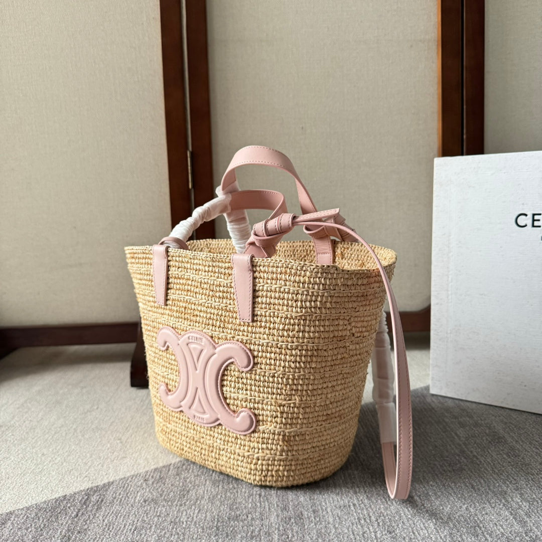TEEN SUPPLE CELINE 22 PINK IN RAFFIA AND CALFSKIN