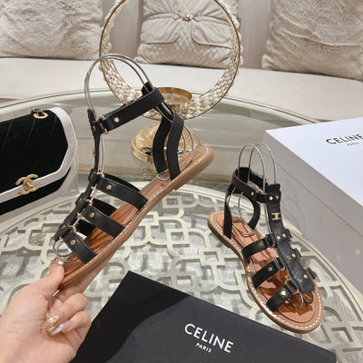 CLEA TRIOMPHE GLADIATOR SANDAL IN BLACK CALFSKIN - VEGETAL TANNING