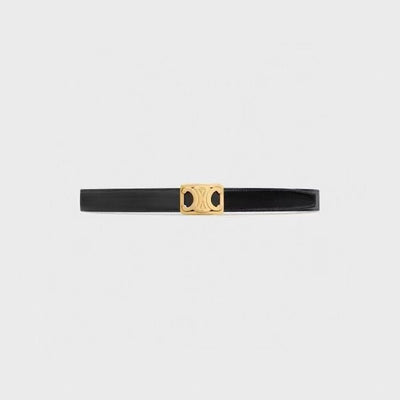 CL MEDIUM 25 MM REVERSIBLE FRAMED TRIOMPHE BELT BLACK AND BRONZE BROWN CALFSKIN GOLD HARDWARE