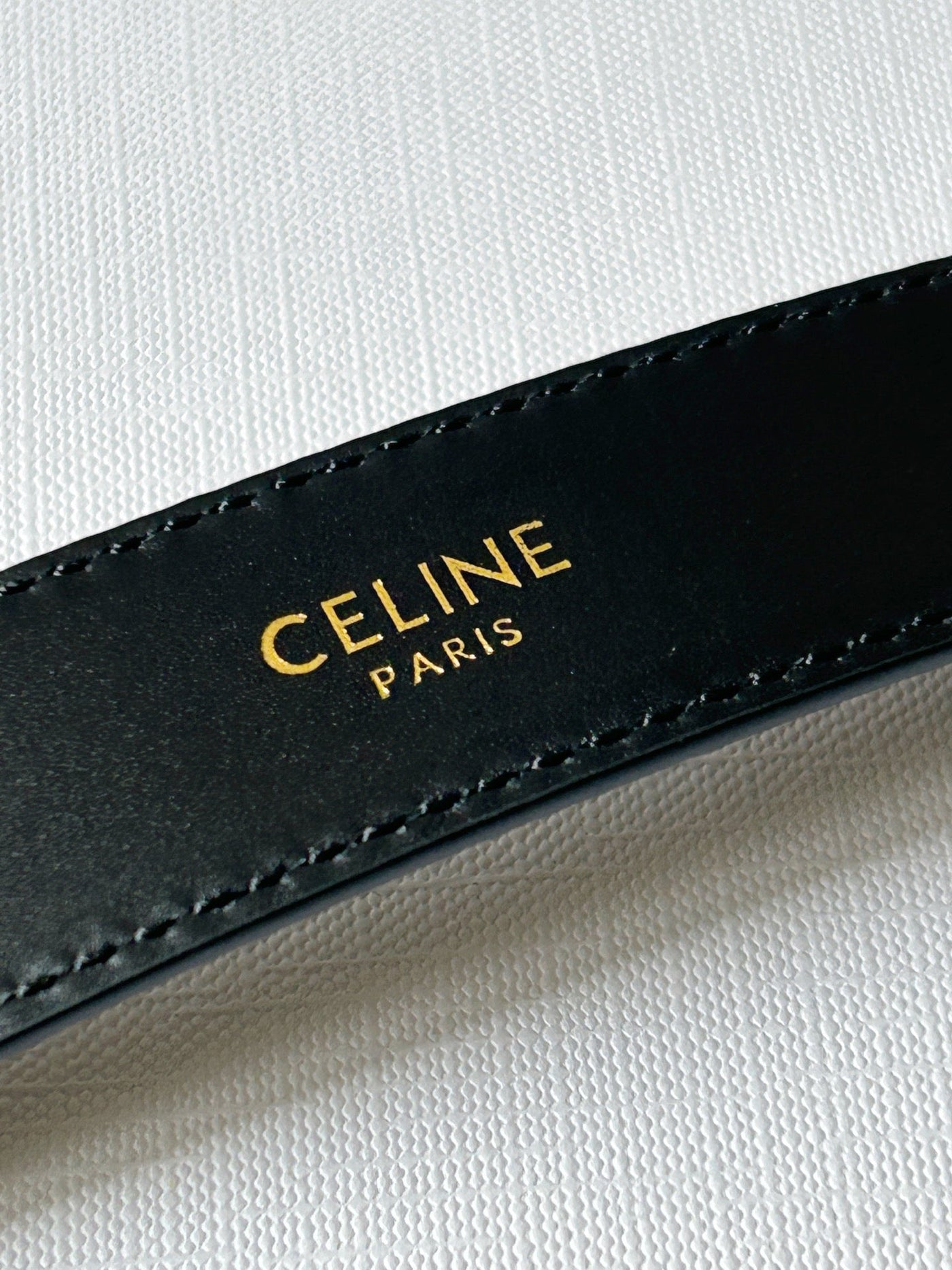 TRIOMPHE BELT 24MM IN BLACK CALFSKIN WITH LEATHER BUCKLE GOLD HARDWARE