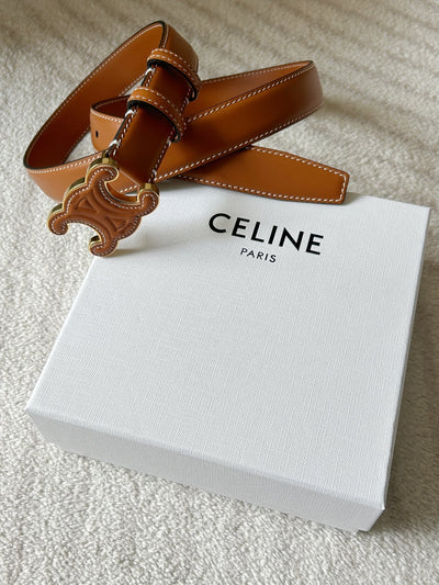 TRIOMPHE BELT 24MM IN BROWN CALFSKIN WITH LEATHER BUCKLE