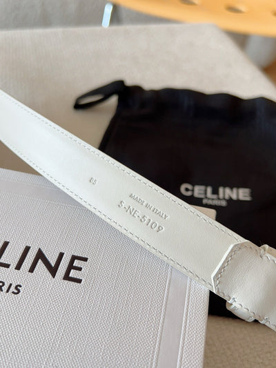 BELT 25MM TRIOMPHE LOGO CUT-OUT IN WHITE SMOOTH CALFSKIN WITH GOLD BUCKLE