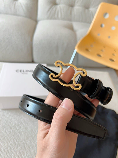 BELT 25MM TRIOMPHE LOGO CUT-OUT IN SMOOTH BLACK CALFSKIN WITH GOLD BUCKLE