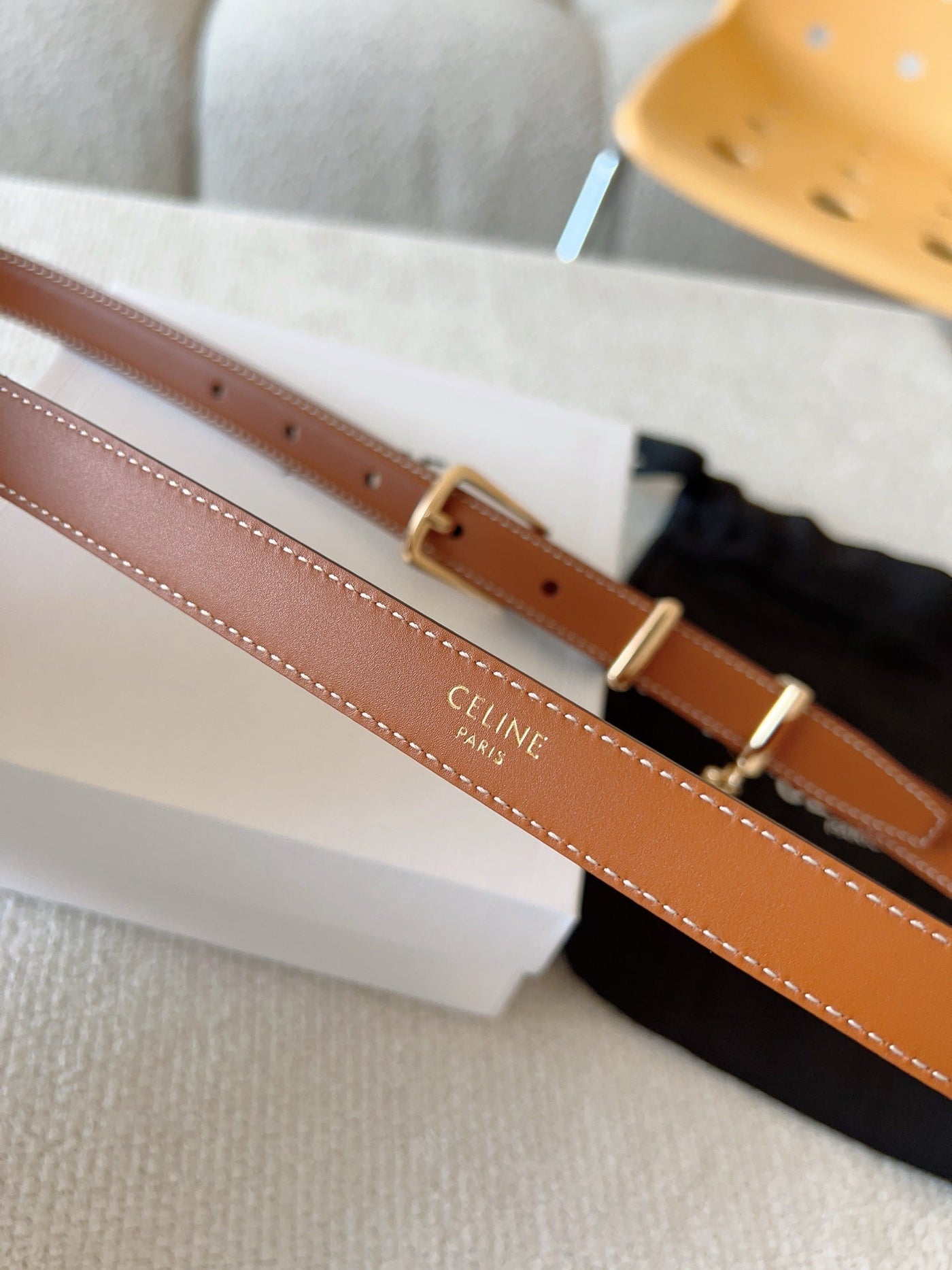 CL BELT 18MM IN BROWN TAURILLON CALFSKIN GOLD BUCKLE